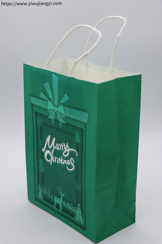 Christmas 3D Bow Green Kraft Paper Tote Bag