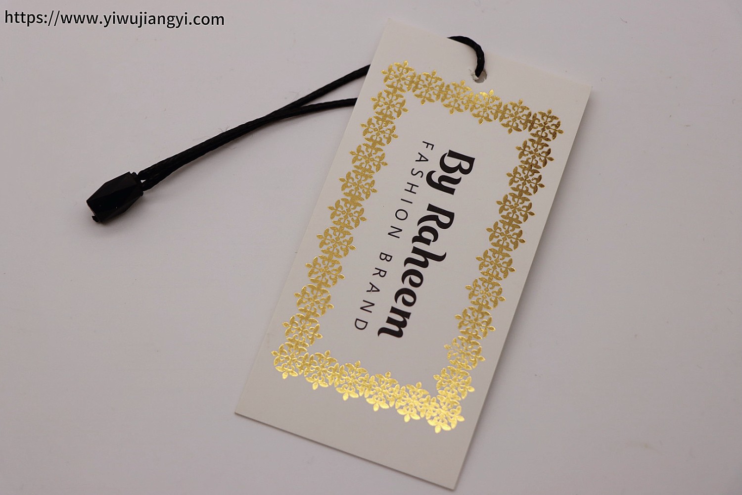 White Background Gold Foil Pattern Fashion Brand Hang Tag (with Black String)